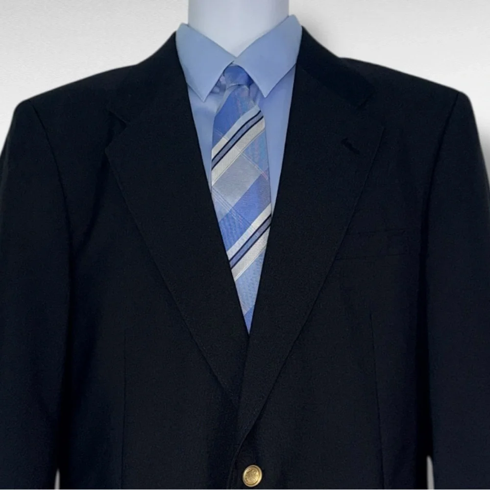 David Taylor Mens 42L Black Blazer Sport Coat Gold Buttons Classic Fit